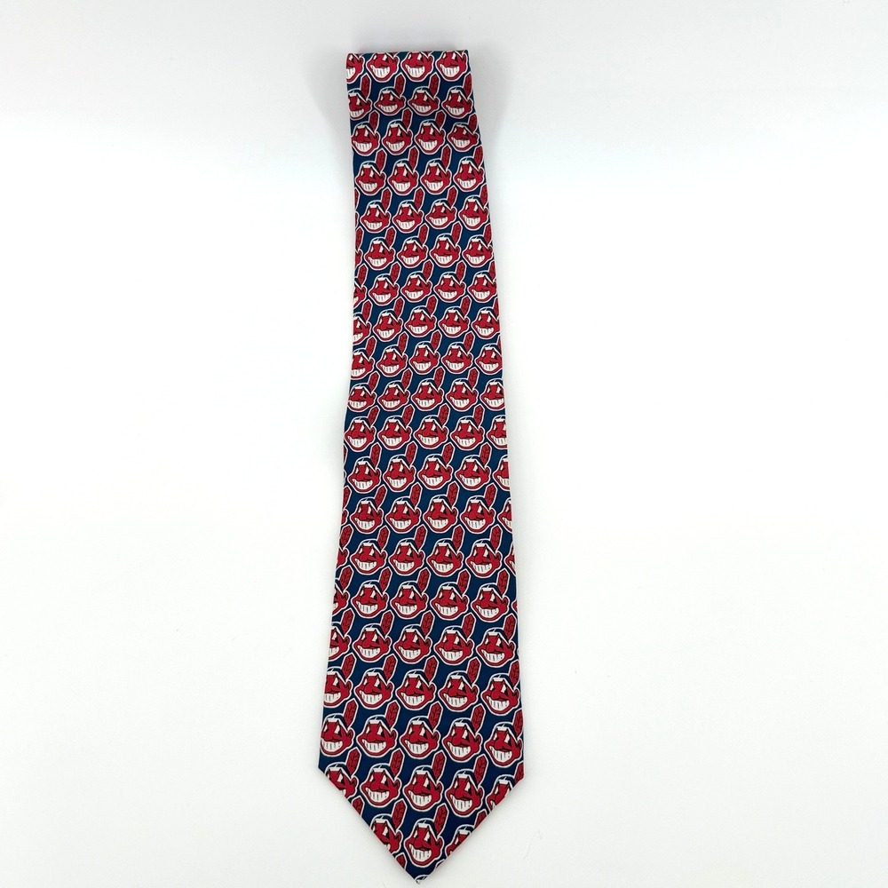 RM Sport Necktie Cleveland Indians Chief Wahoo Navy Blue Mens MLB Baseball Tie